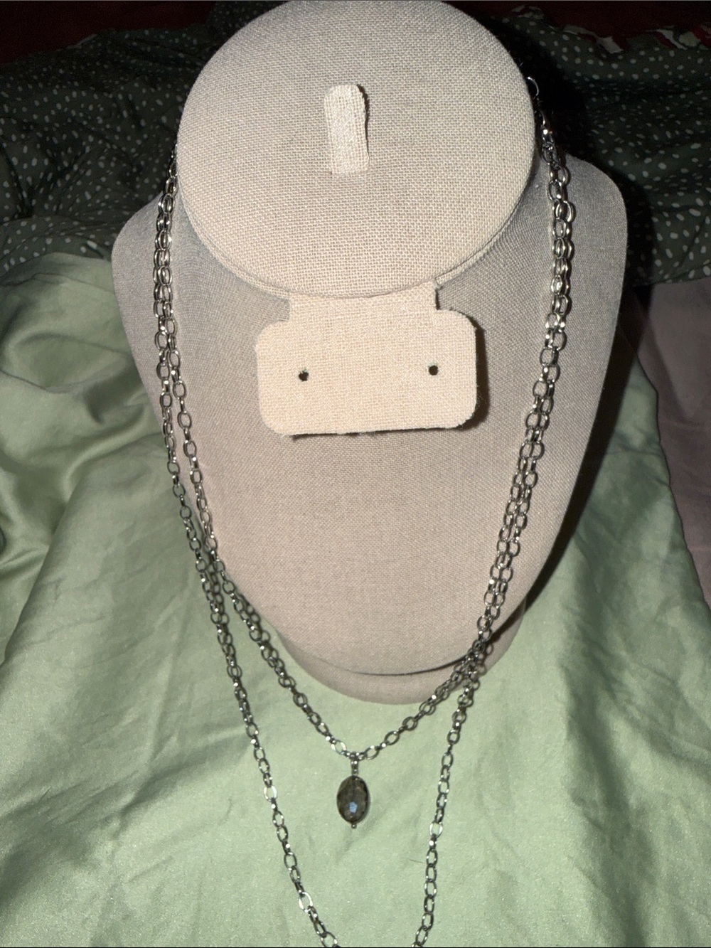 Source Unknown Silver-Tone Layered Chain Necklace with Labradorite Charm